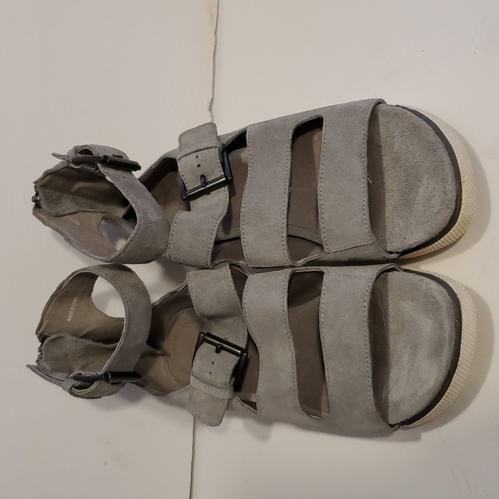 Eileen Fisher Bunch Cage Sandal Ankle Suede Wedge In Gray Size 6